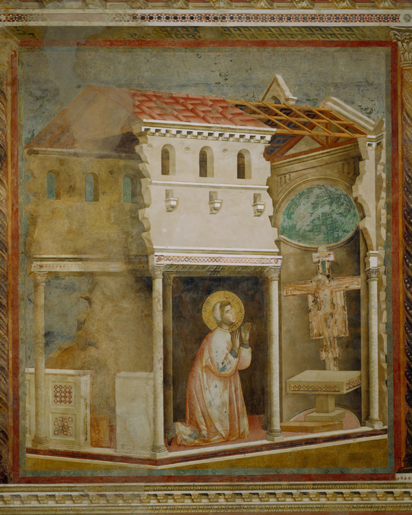 Giotto, Storie di san Francesco. Preghiera in San Damiano (1295-1299 circa). Assisi, Basilica superiore Giotto, Storie di san Francesco. Preghiera in San Damiano (1295-1299 circa). Assisi, Basilica superiore